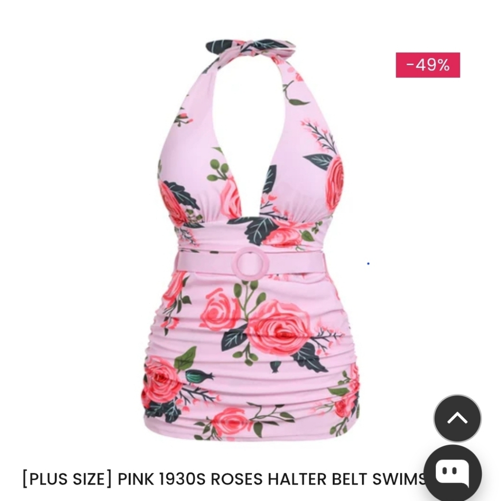 Floral Halter Neck One Piece Swimsuit - Picture 9 of 9